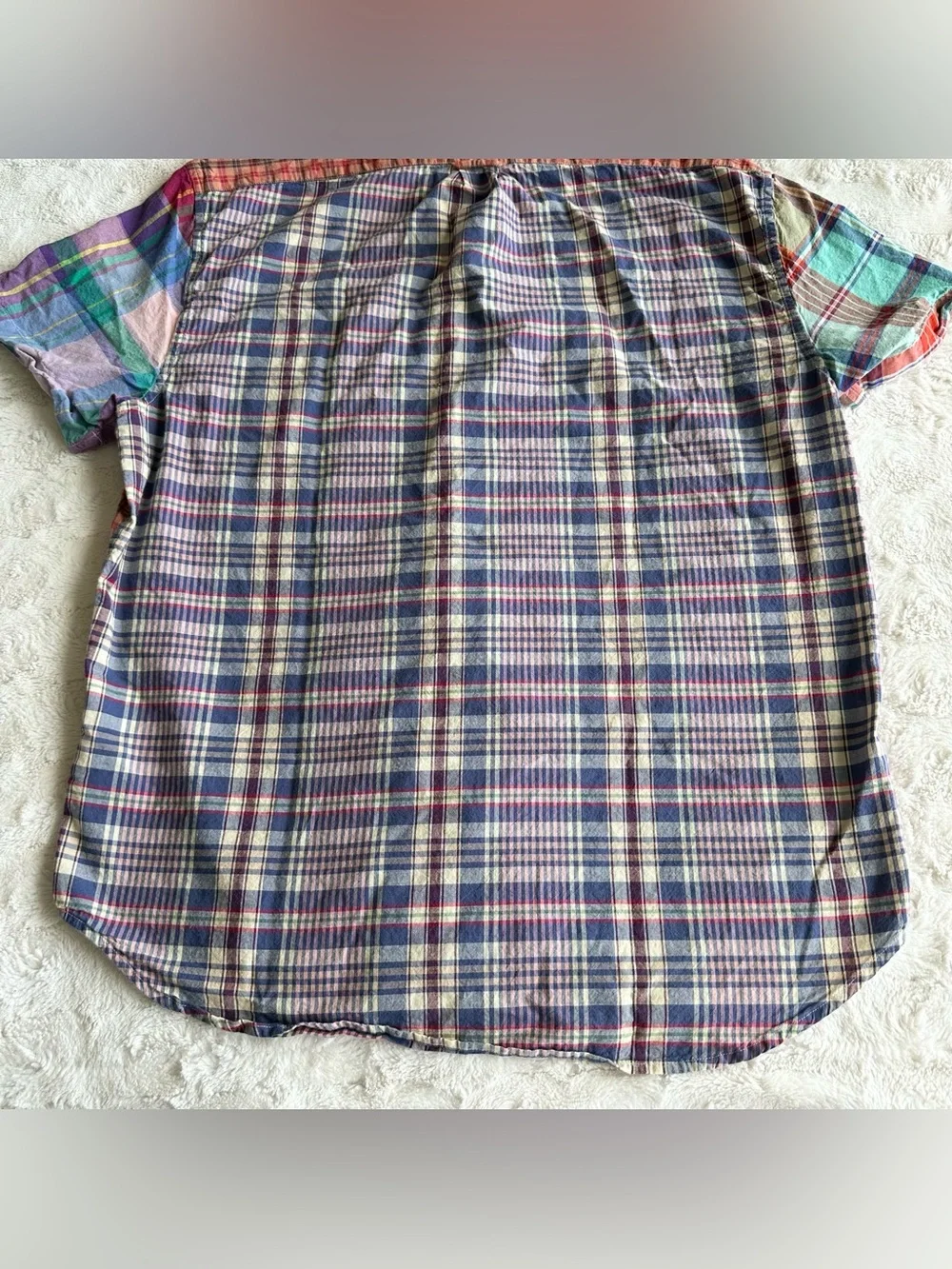 J Crew Patchwork Shirt Mens Large Multicolor Indian Madras Plaid Preppy Collared